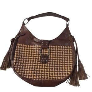 Sharif studio leather woven braided tassels bag